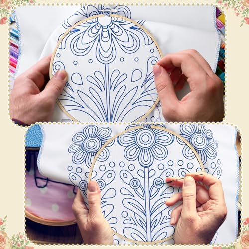 Tioncy 8 Sets Mexican Embroidery Napkins Kit 17.7 x 16.5 Inch Servilletas Para Bordar a Mano Including Mexican Napkin Bamboo Hoop Color Threads and Needles for Beginner Adult DIY Hand Craft Lover Gift