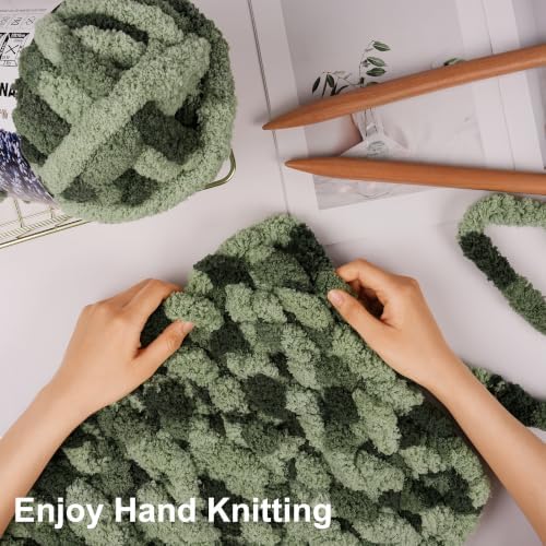 Chunky Yarn for Hand Knitting, #10 Chunky Blanket Chenille Yarn, Large Bulky Thick Jumbo Yarn, Super Chunky Knit Yarn for Crocheting, 8 Skein (8 oz 20 yds Each Skein), Tie Dye Multi Green