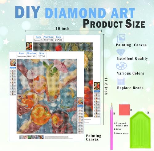 XUNLURY Colorful Cocktail Diamond Art Kits 2 Pcs, Vibrant Summer Cocktail Party Diamond Painting Kits for Adults Beginners, Full Drill Diamonds Dots for Home Decor, 9.8x11.8 Inch