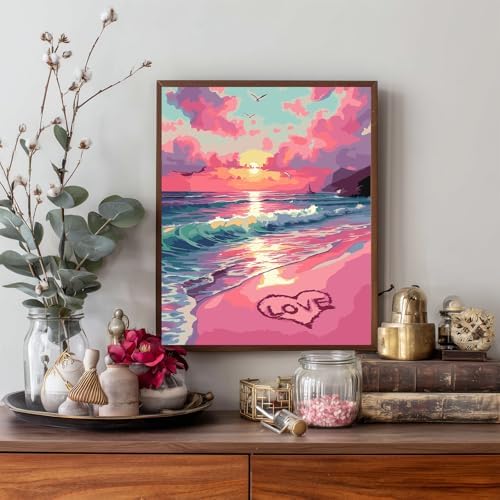 Gemozaic Paint by Numbers Kit for Adults - Beach Sunset, 16x20, Unframed