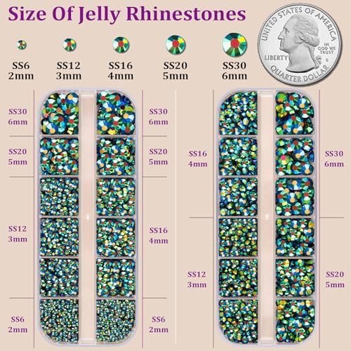 Resin Jelly Rhinestones for Crafting with B7000 Jewelry Glue, 2 Boxes Emerald Black AB Flatback Crystals with 3Pcs 10ml Glue, Bedazzling Non Hotfix Gems for DIY Tumblers Clothing Shoes Manicure