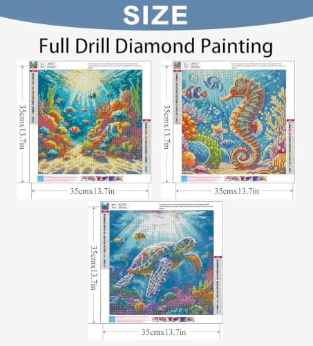 WNPOKN 3 Pack Ocean Diamond Art Kits for Adults 14x14 Inch