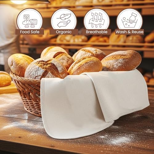 Flour Sack Towels for Bread Dough Proofing – Unbleached, Thick Organic Cotton Baking Cloth for Baguettes, Ciabatta, Pastry – Reusable, 28"x28", 3-Pack