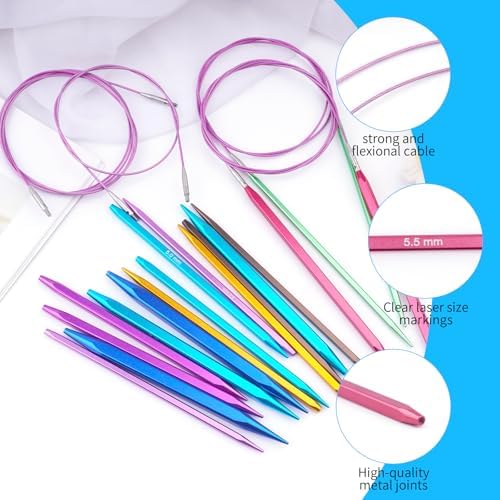 WAZAIGUR Square Ergonomics Circular Interchangeable Knitting Needles Set
