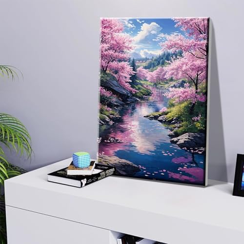 JOOZ Landscape Paint by Number Kit for Adults Beginner with Easel Forest Adult Paint by Number Kits on Canvas with Frame DIY Oil Painting Kits for Gift Home Wall Decor 7.87x11.81 Inch