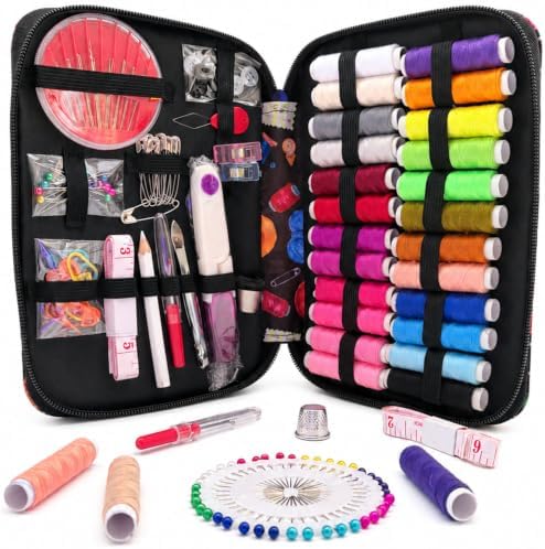 LEIYULY Sewing Kit for Adults, Needle and Thread Kit, Sewing Supplies (128_Black)