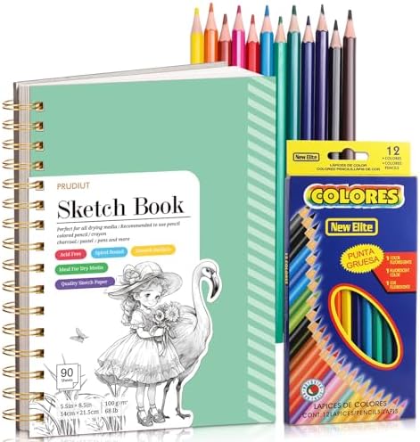 5.5×8.5In Sketch Book for Kids, 100gsm Spiral Sketchbook for Drawing, Green | 90 Sheets Acid-Free Drawing Paper with Pencils, Tear-Out Pages, for Drawing & Sketching, idea for Back-to-School Gifts