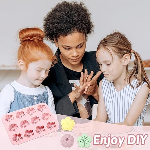 Craftdady Silicone Soap Mold 12 Cavities Cherry Blossom Plant Moulds Trays, 2 Pack for Handmade Craft Biscuit Candy Chocolate Fondant Cake UV Resin Epoxy Resin Jewelry Making