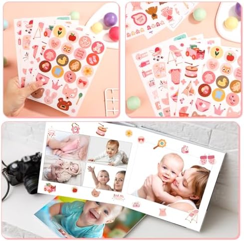 8 Sheets Baby Girl Scrapbook Stickers, Various Patterns