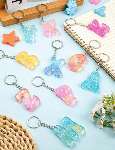 Alphabet Keychain Mold with Hole with 36 Pcs Key Ring Accessory