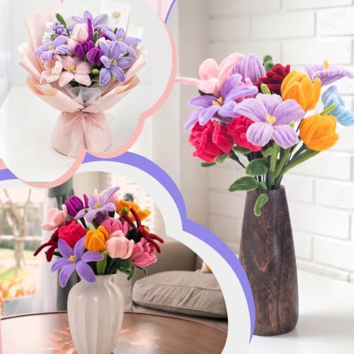 Pipe Cleaner Flower Kit 1280 PCS Pipe Cleaners Bulk 16 Color Chenille Stems