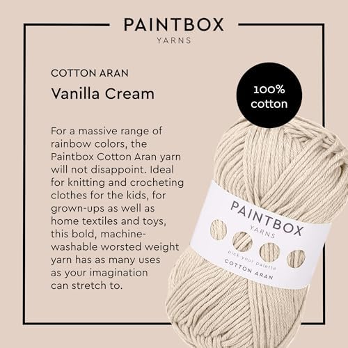 Paintbox Yarns 100% Cotton Aran Yarn Pack of 5 x 1.76oz / 50g, 93yds / 85m