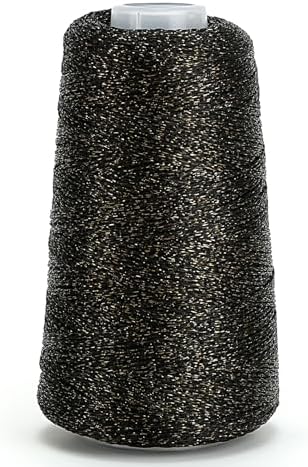 Metallic Crochet Thread, 80g Lurex Yarn for Charms(Black Gold)