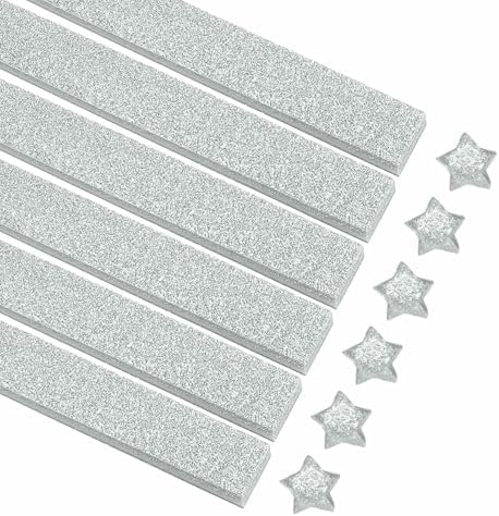 MECCANIXITY 200 Sheets Origami Paper Glitter Stars Papers Silver Fold Paper for Beginner Arts Crafts Projects,0.4 x 8.7 Inch