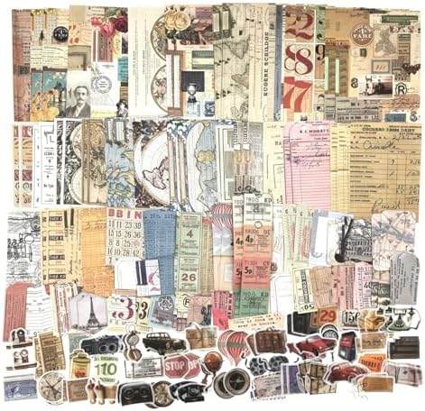 Esweny 200 Pieces Vintage Ephemera Scrapbooking Supplies Pack for Journaling, Decoupage Paper Scrapbook Stickers Kit for Junk Journal Planners Collage Craft Notebooks Album (Word Memory)