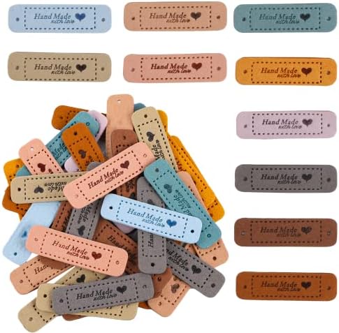 50 PCS Handmade Tags for Crochet Handmade Leather Labels Faux Handmades with Love Leather Tags for Handmades Items Embellishment Knit Accessories with Hole for DIY Crafts Sewing Crochet Knitting Hats