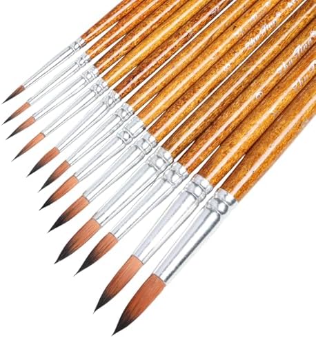 12Pcs Artist Watercolor Paint Brushes Round Pointed Tip Paint Brushes Different Sizes Paint Brush Set for Water Color Acrylics Ink Oil Gouache Tempera