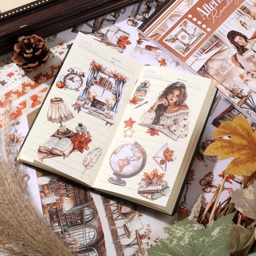 A5 Size Journaling Stickers -200 Pre-Cut Washi Stickers for Junk Journal & Scrapbooking Transparent Reading Girls Journal Sticker