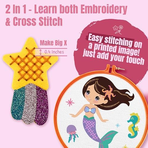 2-in-1 Cross Stitch & Embroidery Kit for Kids - 8 Beginner Projects