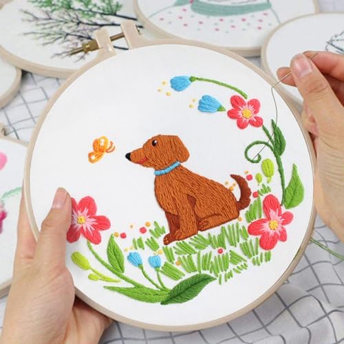 Louise Maelys Floral Dog Embroidery Kit for Beginners Handmade Gift