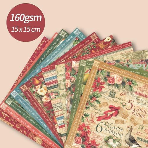 6x6" Cardstock Single Sided Scrapbooking,Craft Decorative Scrap Book Paper | 160gsm,24-Sheet 12Patterns Colored Paper,Junk Journal Supplies,Vivid Origami Papers DIY Craft Gift Wrapping Album.Carols