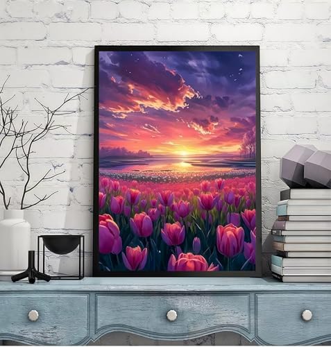 Tulip Flower 5D DIY Diamond Painting Kits for Adults, Diamond Art Kits for Beginners, Full Drill Dot Painting Gem Art Kits for Home Wall Decor11.8 x15.7 Inch