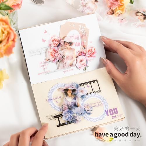 Alideco 6pcs Decorative Adhesive Tapes European Floral Maiden PET Tape Great for Bullet Journal Supplies, Arts, Scrapbook, DIY Crafts, Planners (chunrishaonv)