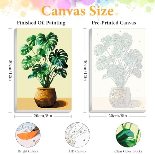 Framed Paint by Numbers Kit for Adults, Tropical Plant Decor 8x12 Inch
