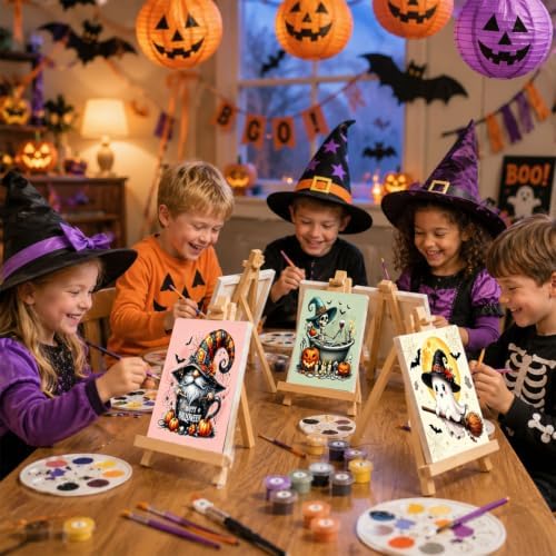 4 Pack Halloween Paint by Numbers Kit for Kids with Frame Easy 8x8 inch