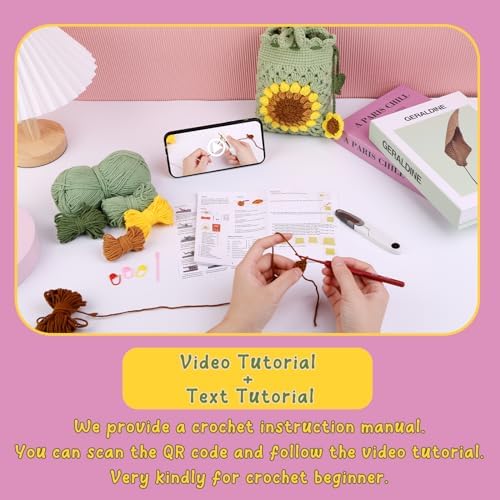 Pnytty Crochet Kit for Beginners, Sunflower Phone Bag Crochet Kit for DIY