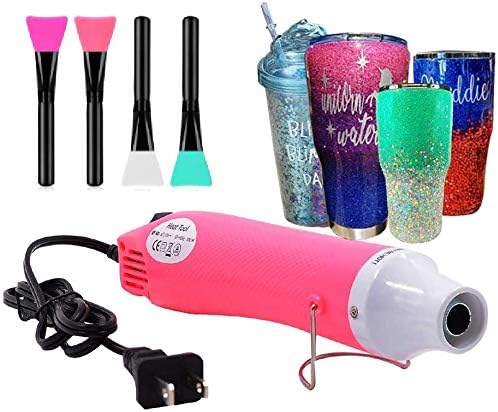 5PCS Bubble Buster Tool for Making Epoxy Glitter Tumblers, Protable Heat Gun for DIY Acrylic Resin Cups Tumblers to Remove Air Bubbles,4Pcs Magic Epoxy Brushes for Even Smooth, Ideal to Bling (Pink)