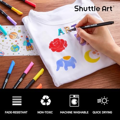 Shuttle Art Fabric Markers, 36 Colors, Fine Tip, with 11 Stencils