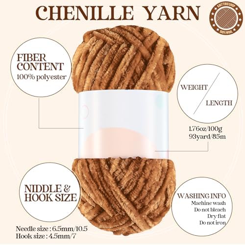 Woanger 20 Skeins Chenille Yarn Bulk for Crochet Knit 2000g, Earth Tone