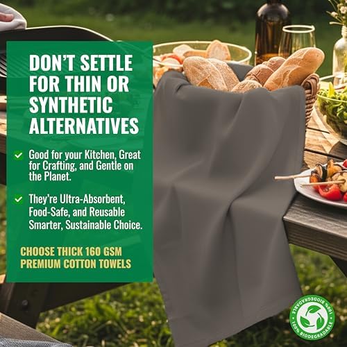 Flour Sack Towels - Charcoal Absorbent Kitchen Towels, Lint Free Cotton Dish Towels for Dish Drying, Cleaning, Baking, DIY Craft Projects, Heat Press, Painting & Embroidery 18x28 Inch Set of 6