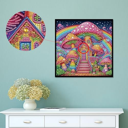 AiYuanzsh Mushroom House Diamond Art Painting Kits for Adults, 5D Special Shape Diamond Art Kits for Beginners, Crystal Rhinestones Diamond Art Painting for Home Wall Decoration Gift 12×12 inch