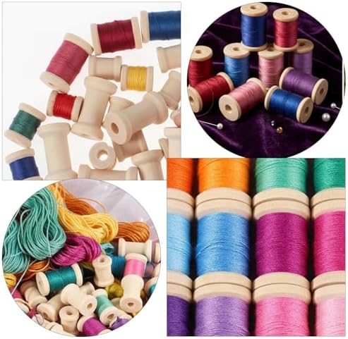 RAHHLIZS 30 Pcs Wooden Spools, Natural Wooden Spools for Crafts, Unfinished Empty Wood Bobbins for Sewing Embroidery Machines Organizing Cord Twine Ribbon Chains Elastic Threads