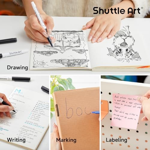Shuttle Art Permanent Marker, 30 Pack Ultra Fine Point Black Permanent Marker set, Works on Plastic,Wood,Stone,Metal and Glass for Doodling, Marking