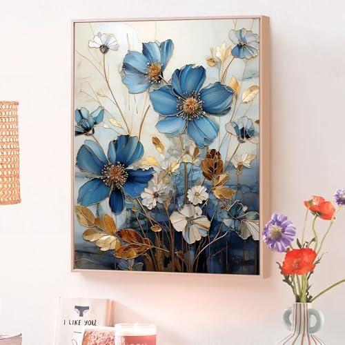 JATOK Paint by Numbers Kit for Adults, Blue Floral Elegance, 16 x 20 in