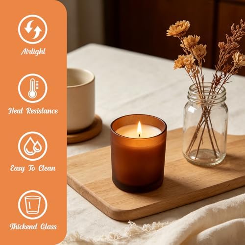 SUPMIND 15 Pack Candle Glass Jars- 7oz Frosted Amber Candle Containers
