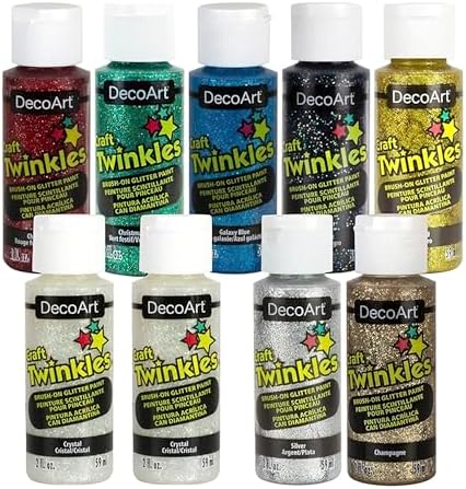 DecoArt Craft Twinkles Glitter Acrylic Paint Set – 9 Bottles (2 fl oz) – Sparkling Craft Paints for Kids’ Art, Holiday Crafts & DIY Projects