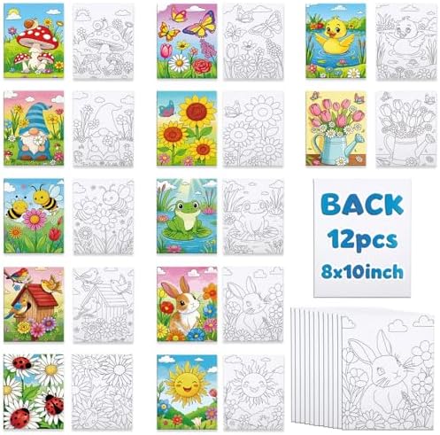 Louise Maelys 12 Pack Pre Drawn Canvas for Painting for Kids,8x10 Inch