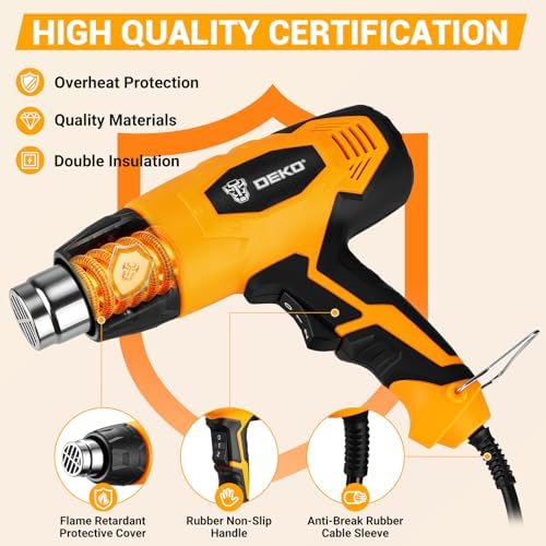 Heat Gun Hot Air Gun: DEKOPRO Fast Heating Heavy Duty 1700W Hot Air Gun Kit 662℉/1112℉ (350℃/600℃) with 3 Nozzles, Temperature Control Heat Guns for Grafting, Shrink Wrap, Vinyl Wrap