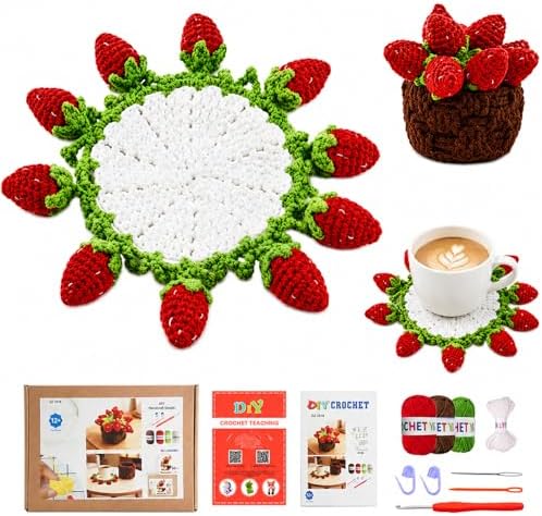 Yarniss Strawberry Coaster Crochet Kit for Beginners w/Video Tutorials