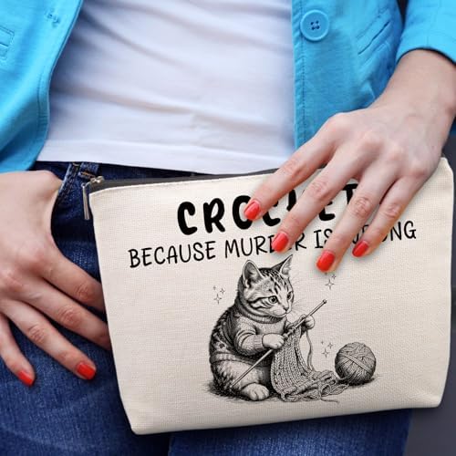 Funny Crochet Bag Gifts for Crochet Lovers Accessories and Gadgets Knitting Gifts Christmas Retirement Friendship Fun Gift Funny Birthday Gifts for Women Friends Sister Mom Travel Cosmetic Bag