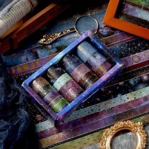 Galaxy Washi Tape Set - 20 Rolls Vast Universe Gold Foil Adhesive Tapes Star Arts Decorative Masking Tape Sets for Craft, Kids, Scrapbook, DIY, Gift Wrapping (3 Milky Way)