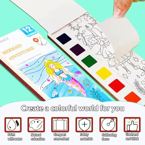 JUNQIU 5Pack Water Color Paint Sets for Kids, Pocket Watercolor Paint Set