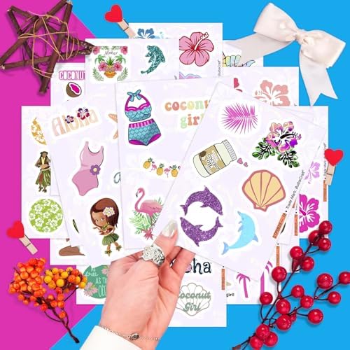 100Pcs Coconut Girl Stickers for Water Bottle and Laptop - Waterproof Vinyl Hibiscus Decals, Coconut Girl Gifts, Gifts for Women & Men