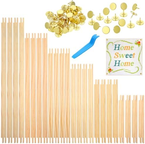 Oqqlin 24 Pcs 6 Sets Stretcher Bars for Needlework with 50 Thumb Tacks, 6 Sizes Wooden Canvas Stretcher Bars Durable Assembly Embroidery Stitch Frame Set for Birthday Gifts, Crafts Supplies
