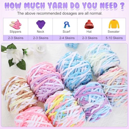 Buryeah Chunky Chenille Yarn for Crocheting(Macaron Colors, 8 Pack)