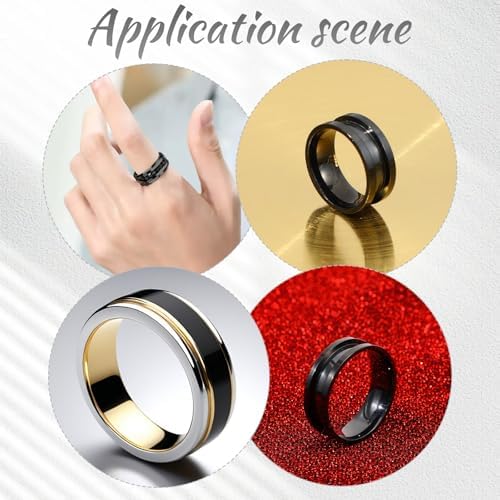 Ring Blanks, 14 Pcs Stainless Steel Finger Rings Grooved Core Inlay Blank Rings US Size 6/7/8/9/10/11/12 Empty Ring Blanks for Jewelry Making Kit Supplies (Black)